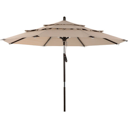 Outdoor Expressions 9 Ft. 3-Tier Tilt/Pulley Tan Patio Umbrella