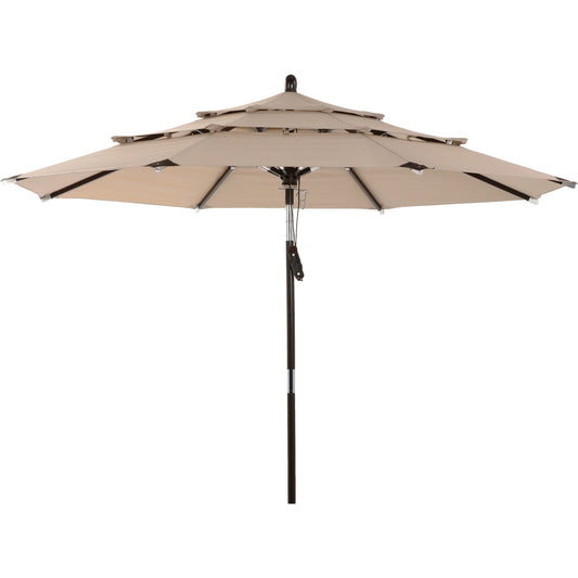 Outdoor Expressions 9 Ft. 3-Tier Tilt/Pulley Tan Patio Umbrella