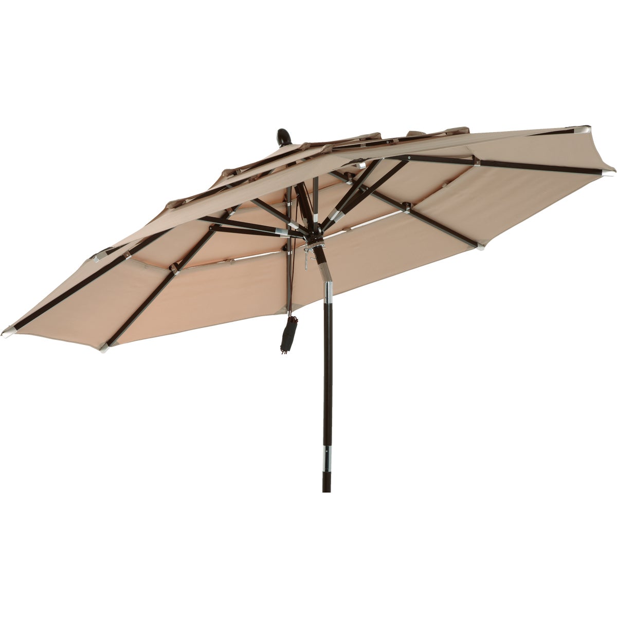 Outdoor Expressions 9 Ft. 3-Tier Tilt/Pulley Tan Patio Umbrella
