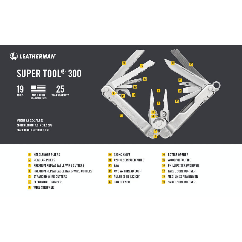 Leatherman Super Tool 300 19-In-1 Stainless Steel Multi-Tool
