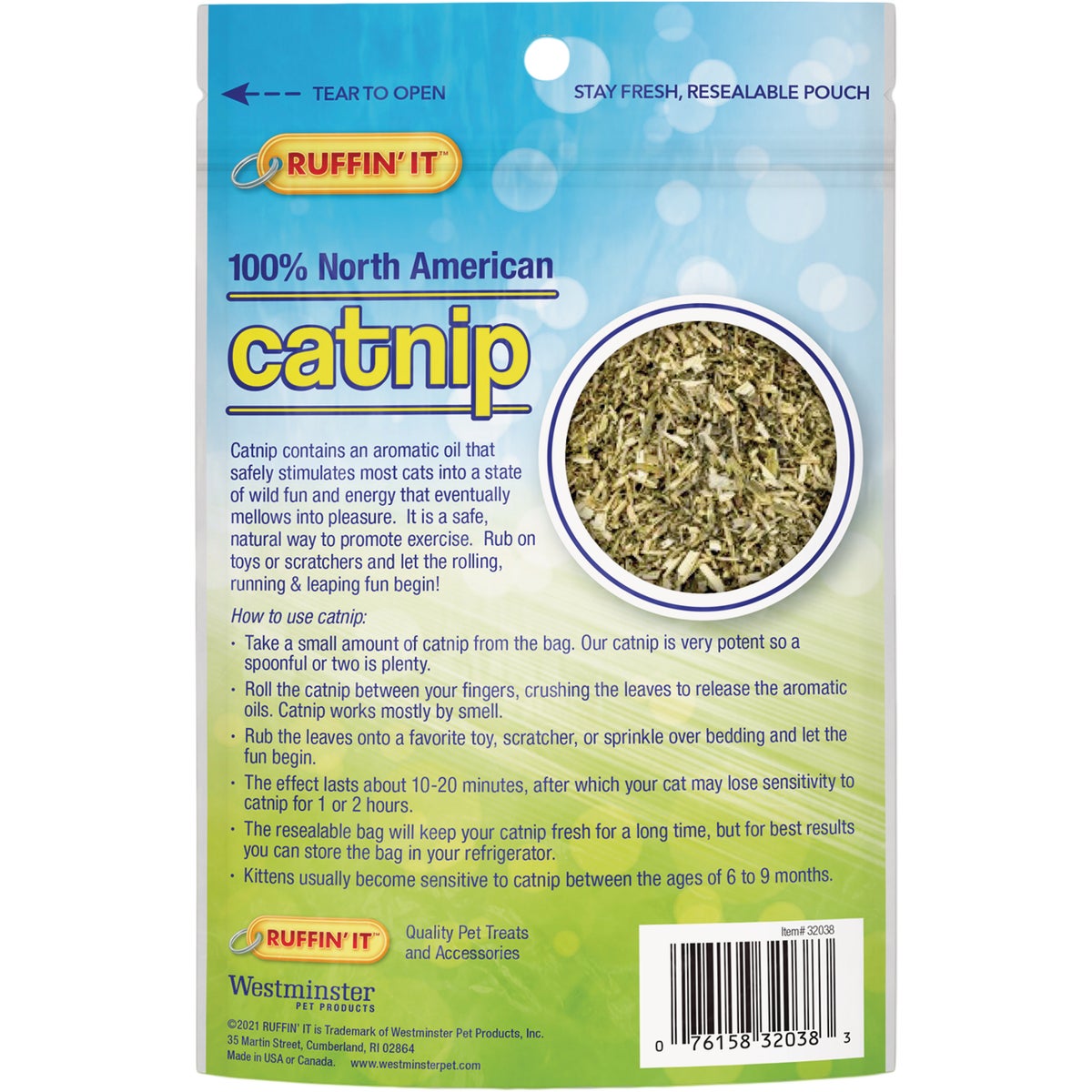 Westminster Pet Ruffin' it 0.5 Oz. 100% North American Catnip with Toy