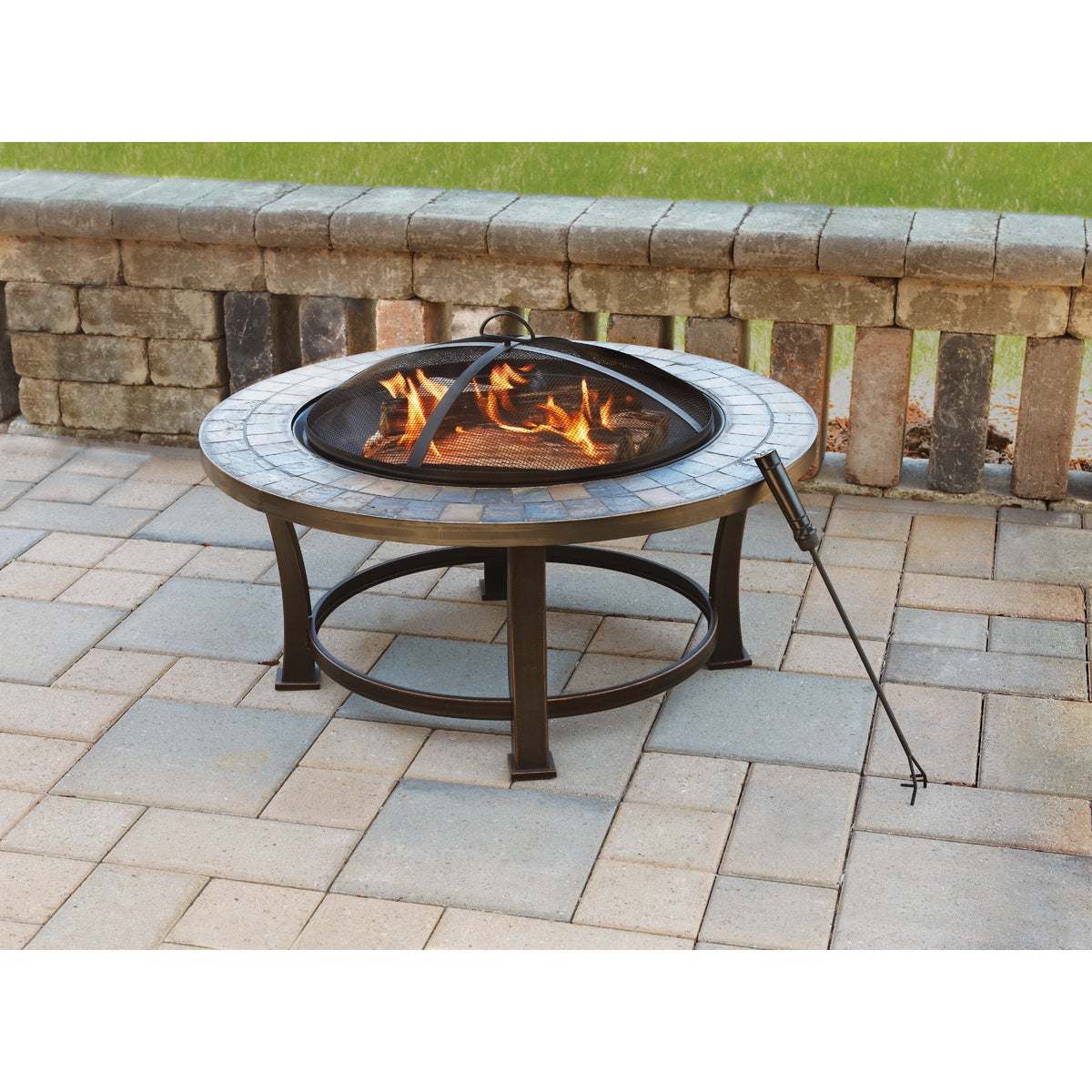 Outdoor Expressions 34 in. Antique Bronze Round Steel Fire Pit