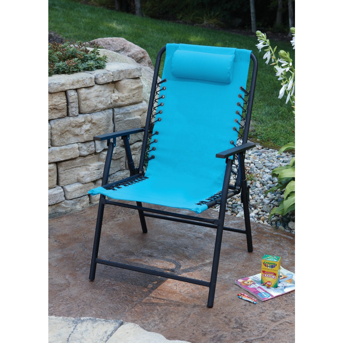 Outdoor Expressions Blue Polyester Bungee Folding Chair