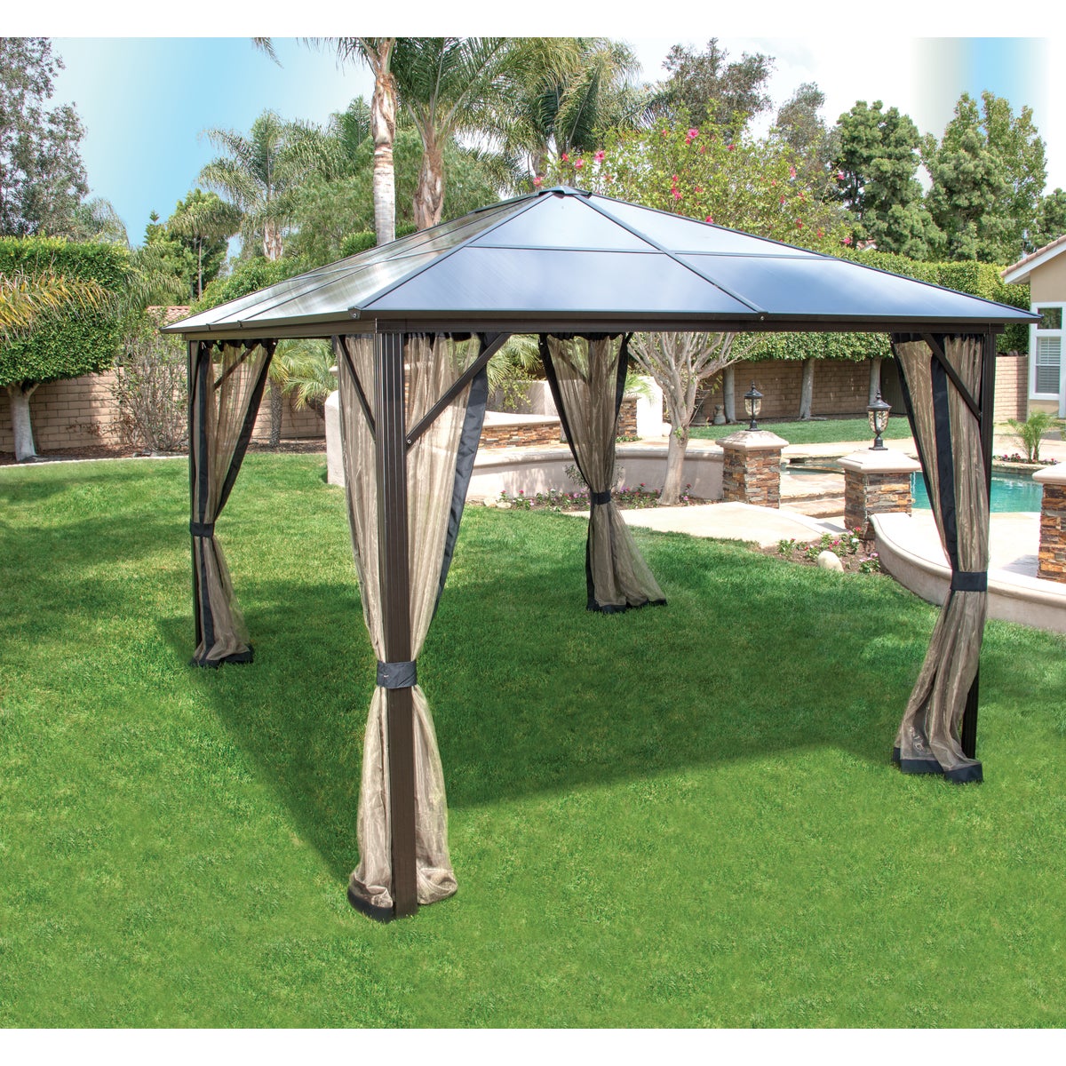 Pacific Casual 12 Ft. x 10 Ft. Black Aluminum Hardtop Gazebo