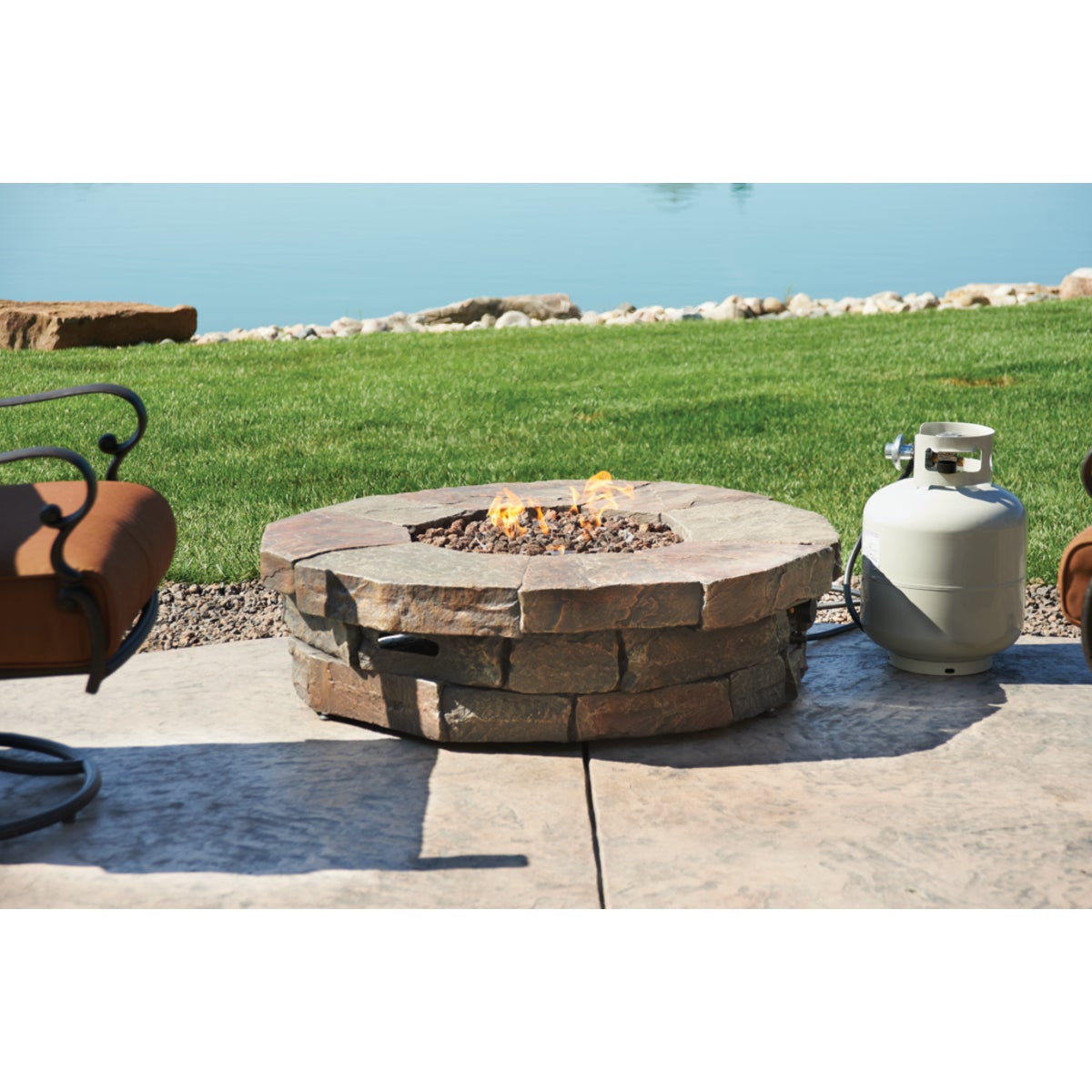 Clearwater 42 In. Faux Stone Round Gas Fire Pit