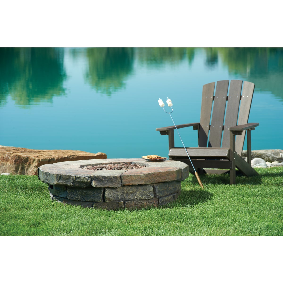 Clearwater 42 In. Faux Stone Round Gas Fire Pit