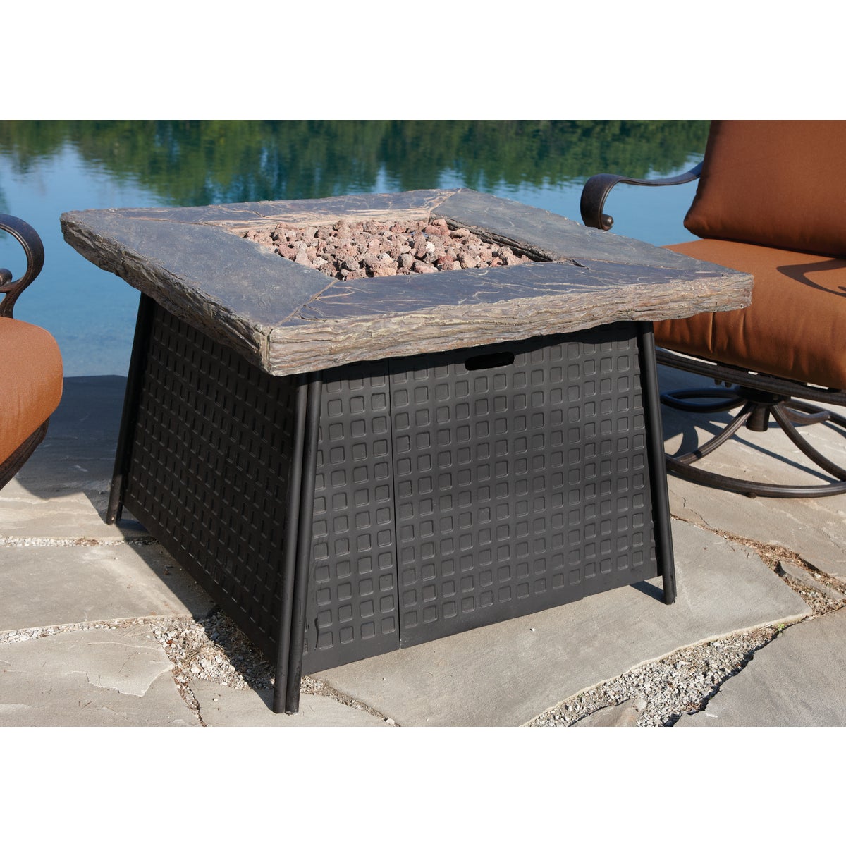 Moreni 34 In. Black Square Metal Gas Fire Pit