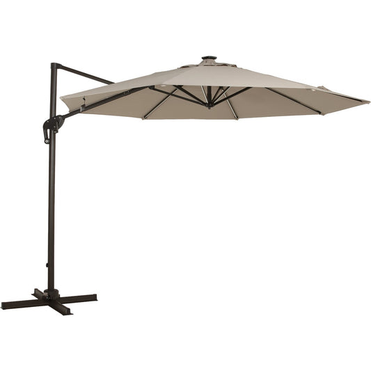 Outdoor Expressions 10 Ft. Offset Cream Patio Umbrella with Solar LED Light