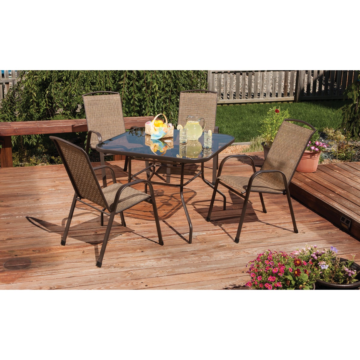 Outdoor Expressions Greenville 40 In. Square Brown Steel Tinted Glass Table