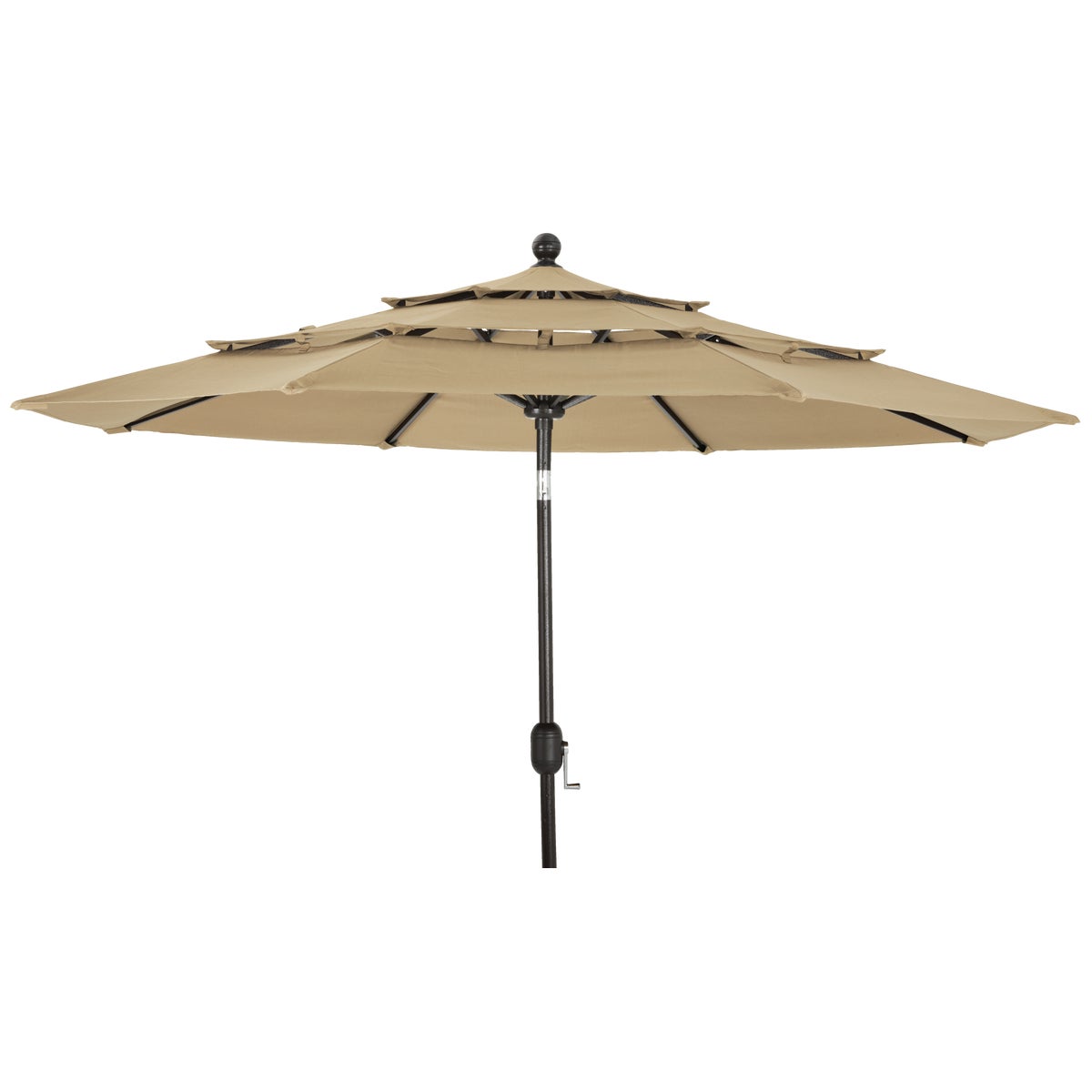 Outdoor Expressions 9 Ft. 3-Tier Tilt/Crank Tan Patio Umbrella