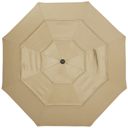 Outdoor Expressions 9 Ft. 3-Tier Tilt/Crank Tan Patio Umbrella