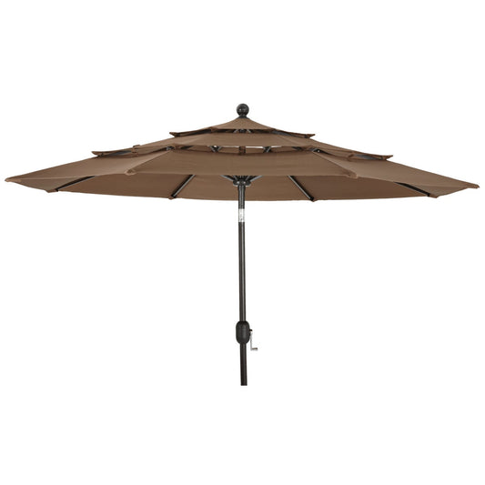 Outdoor Expressions 9 Ft. 3-Tier Tilt/Crank Brown Patio Umbrella