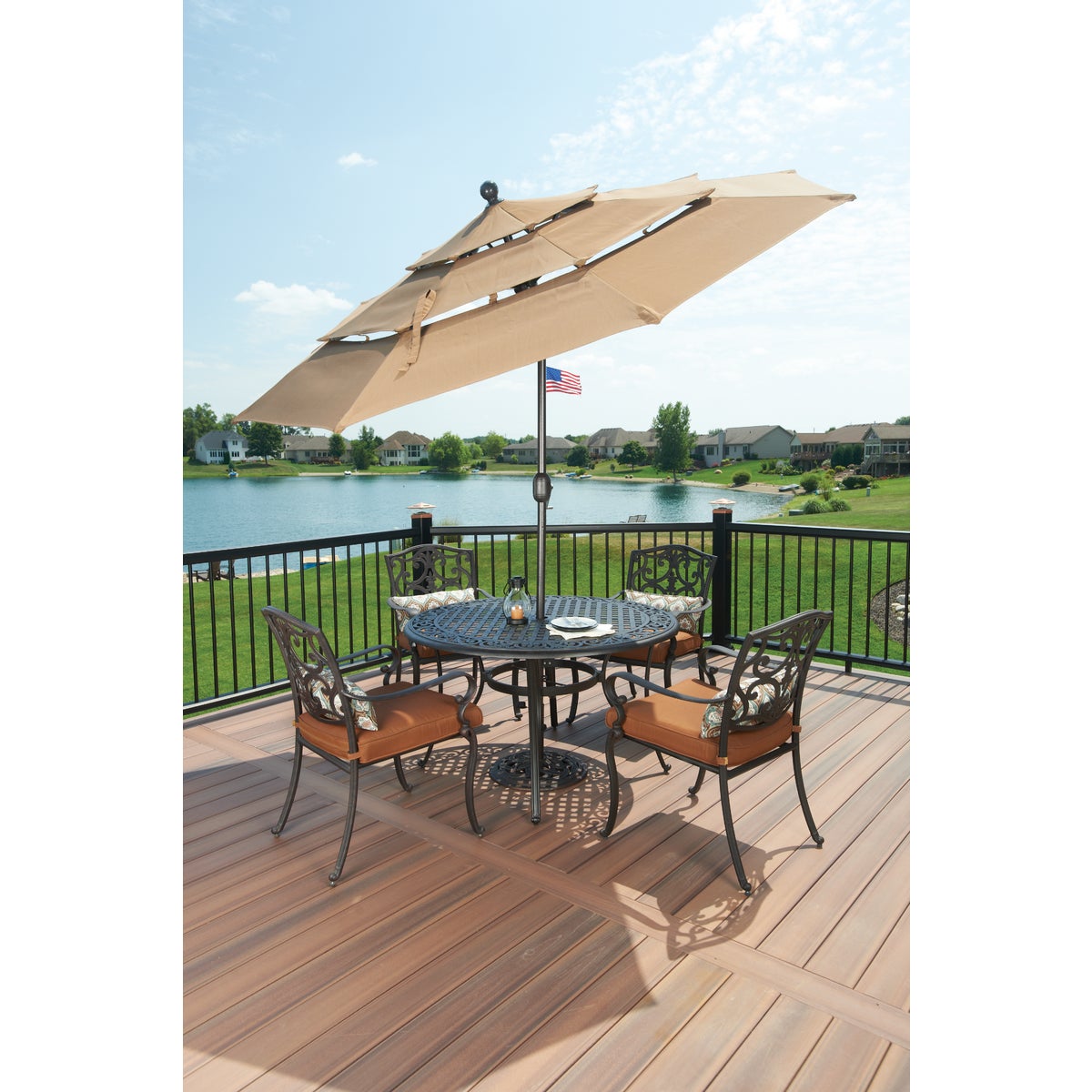 Outdoor Expressions 9 Ft. 3-Tier Tilt/Crank Brown Patio Umbrella