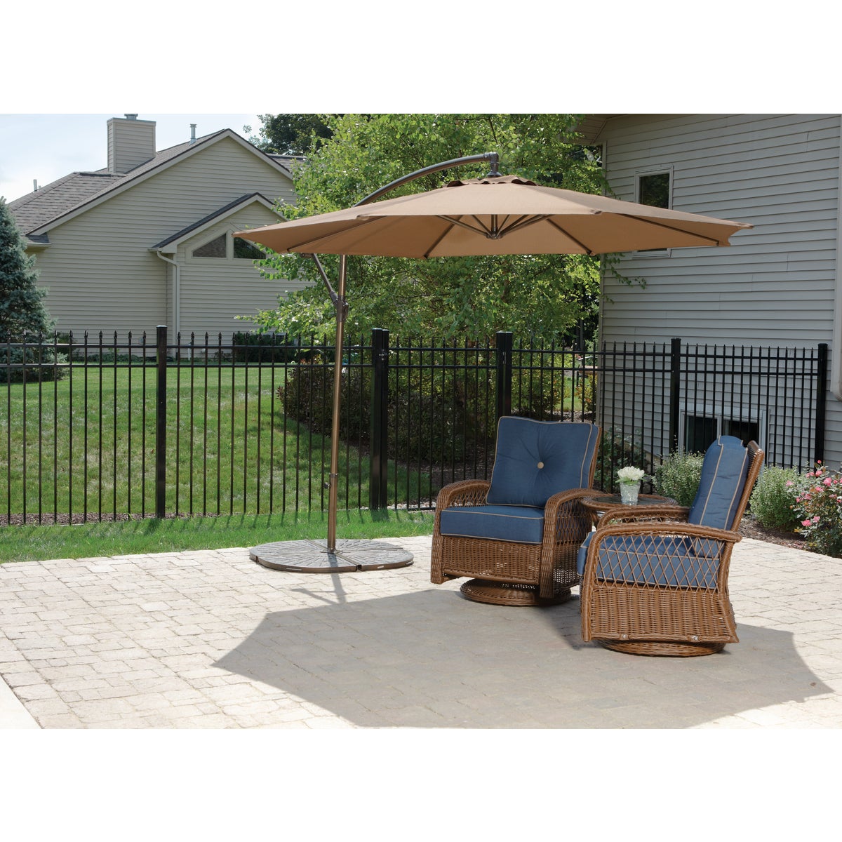 Outdoor Expressions 10 Ft. Round Steel Offset Brown Patio Umbrella