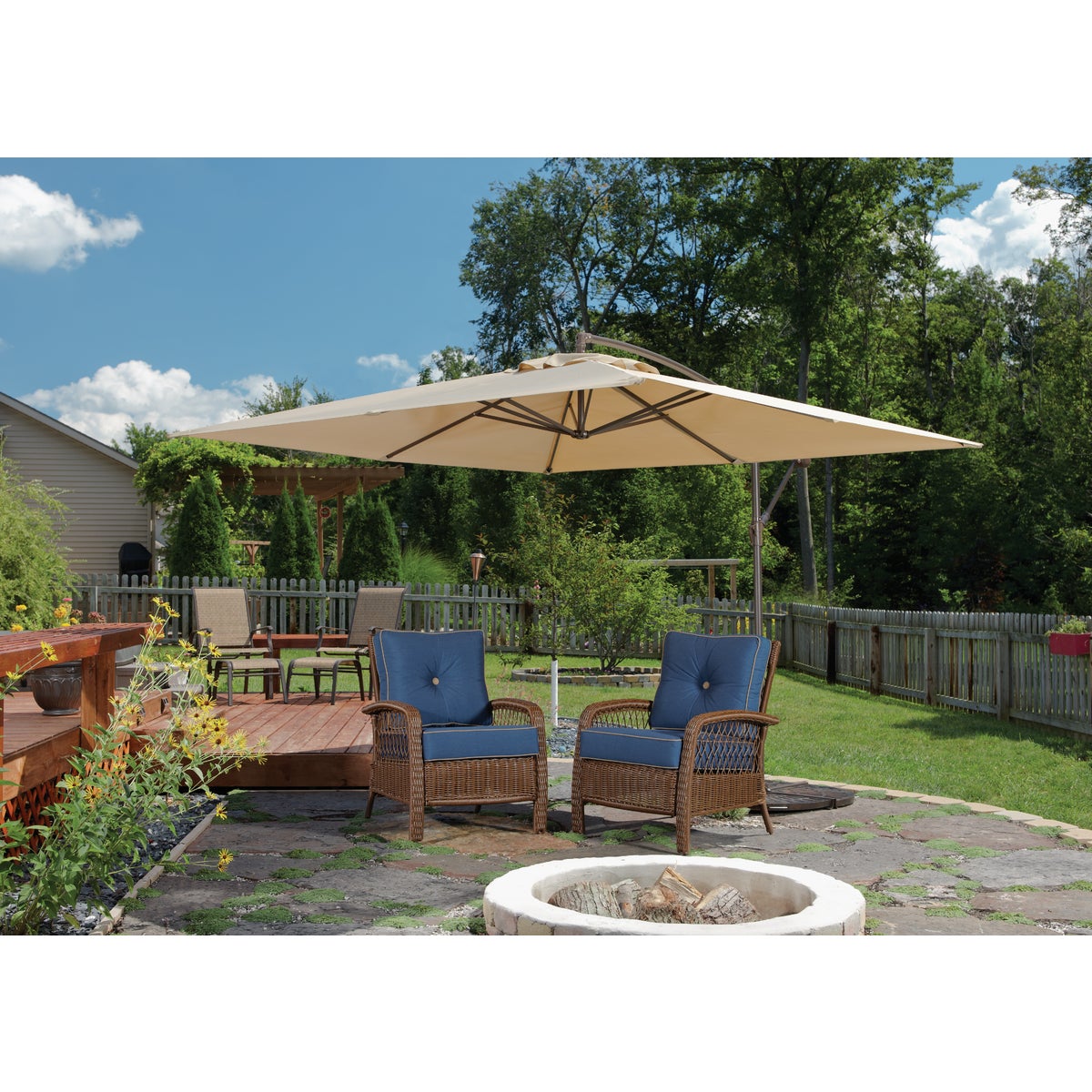 Outdoor Expressions 10 Ft. Square Steel Offset Tan Patio Umbrella