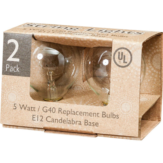 Gerson 5W Clear Candelabra Base G50 Incandescent Patio Set Light Bulb (2-Pack)