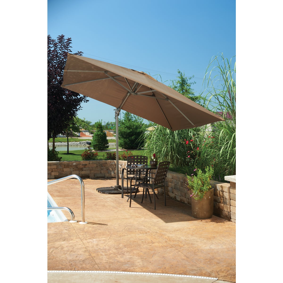 Outdoor Expressions 10 Ft. Square Aluminum Offset Brown Patio Umbrella