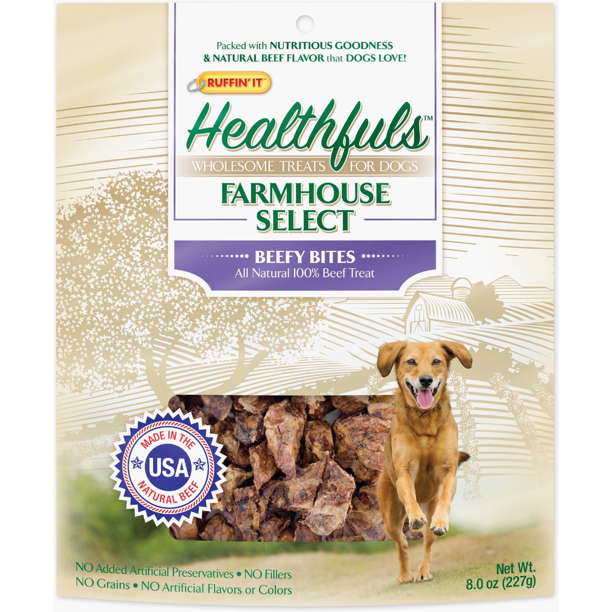 Ruffin' it Healthfuls Farmhouse Select Beef Flavor Chewy Dog Treat, 8 Oz.