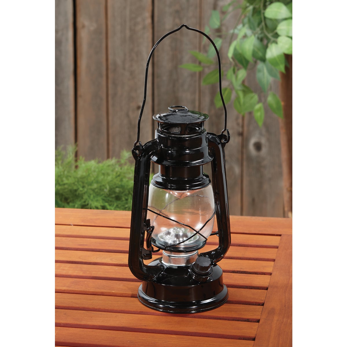 Gerson Everlasting Glow 9.5 In. H. x 6 In. Dia. Black Metal Hurricane LED Lantern