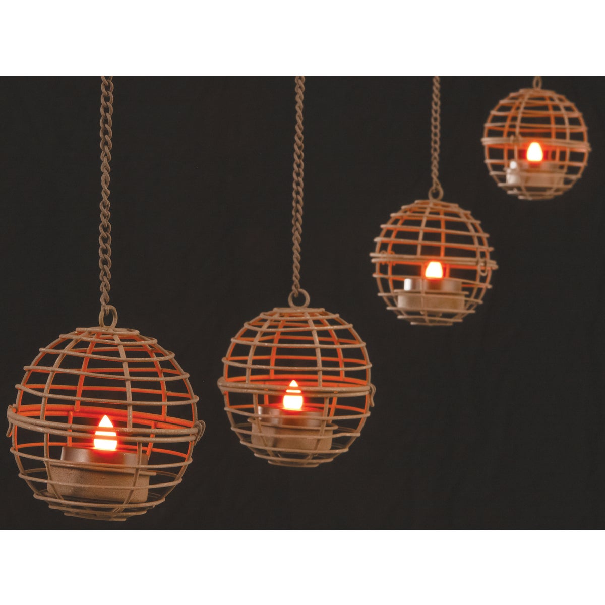 Gerson 4-Light Brown Wire Hanging Fireball Patio Light Set (4-Pack)