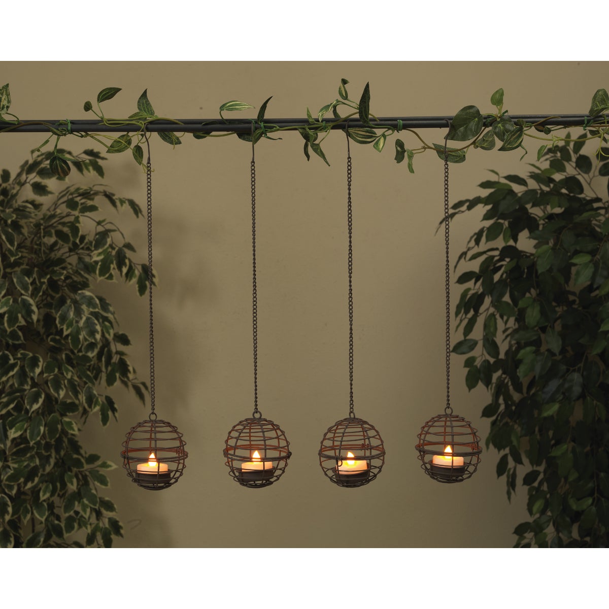 Gerson 4-Light Brown Wire Hanging Fireball Patio Light Set (4-Pack)