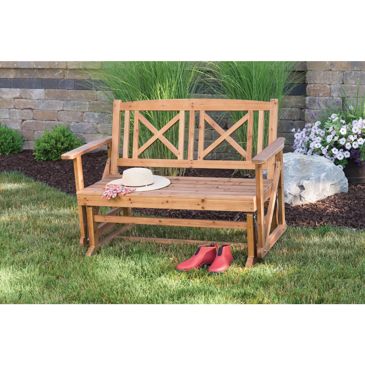 Jack Post Tan Wood Decorative Glider Bench