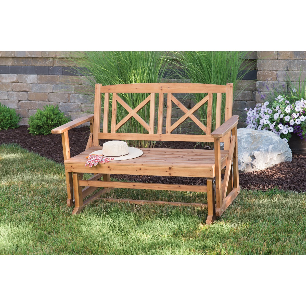 Jack Post Tan Wood Decorative Glider Bench