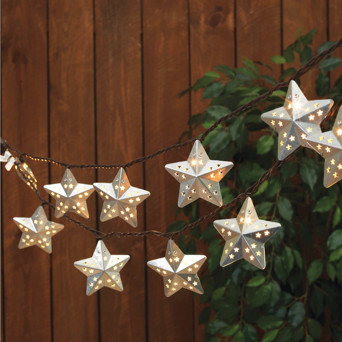 Everlasting Glow 8.5 Ft. 10-Light Warm White Silver Galvanized Star String Lights