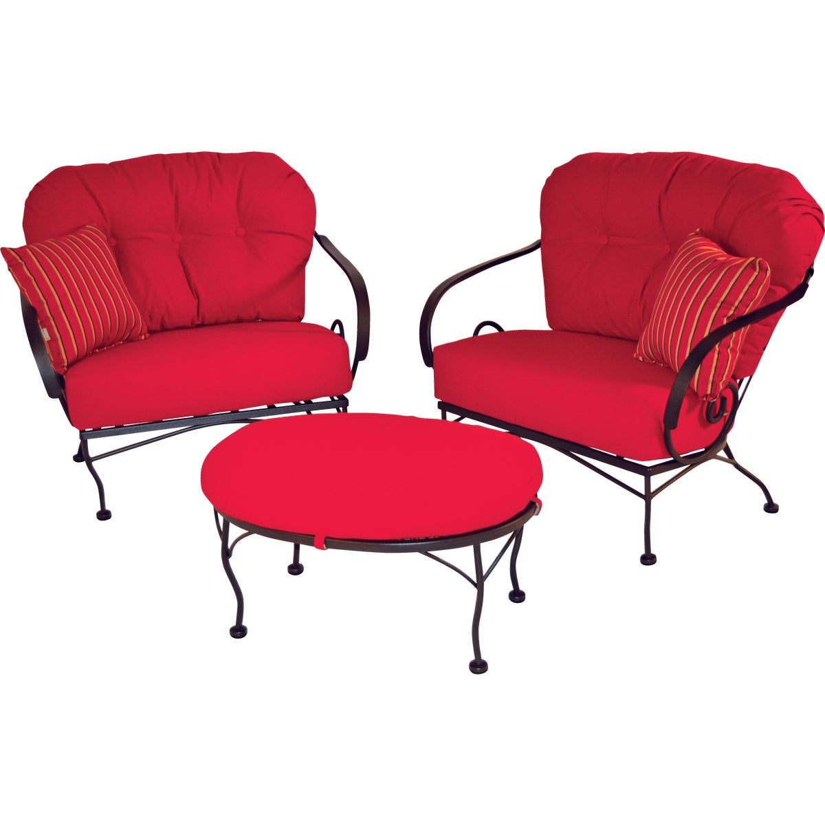 Brantley 3-Piece Steel Chat Set with Red Cushions