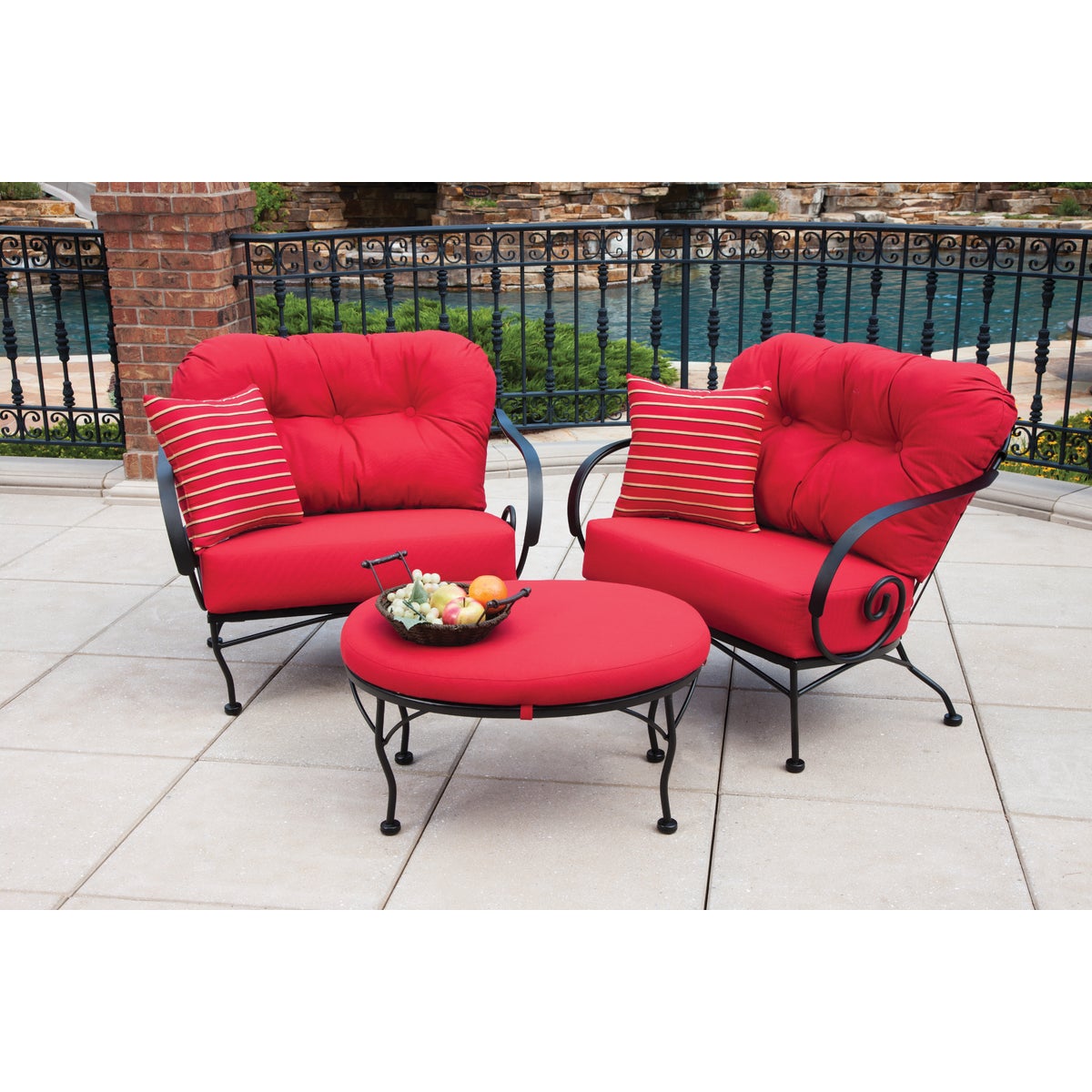 Brantley 3-Piece Steel Chat Set with Red Cushions