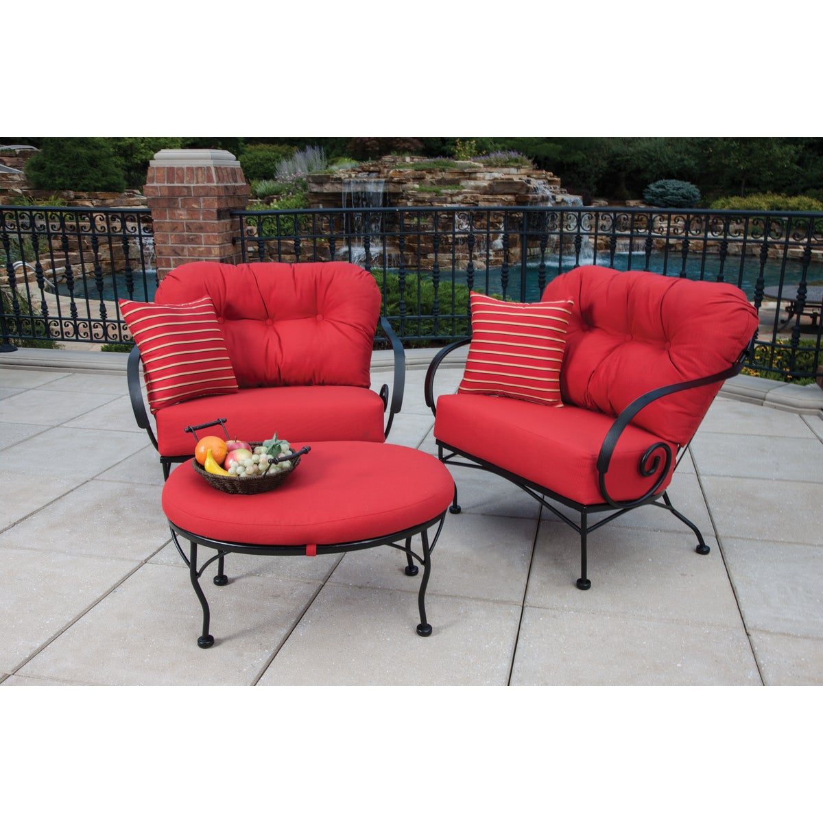 Brantley 3-Piece Steel Chat Set with Red Cushions