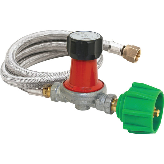 Bayou Classic 48 In. Stainless Steel High Pressure LP Hose & Adjustable Regulator