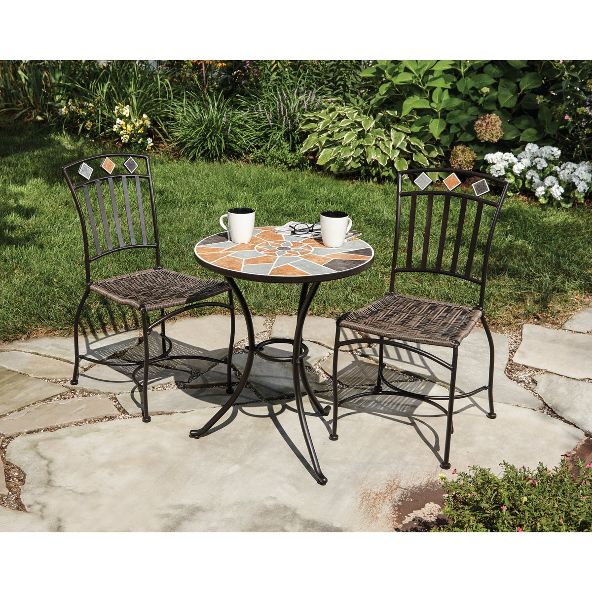 Outdoor Expressions Santorini 3-Piece Bistro Set with Wicker Seats