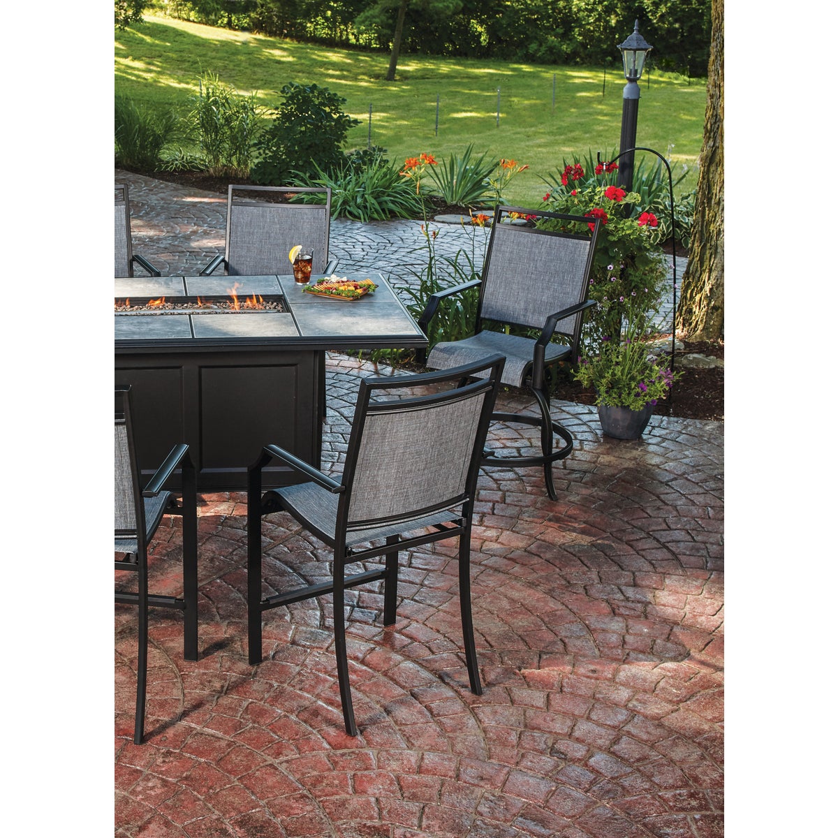 SunJoy Lindero 7-Piece Dining Set with Firepit Table