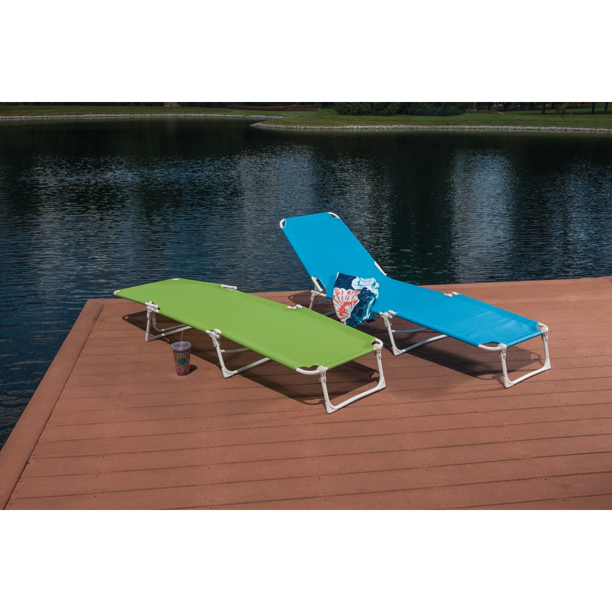 Outdoor Expressions Blue Sling Chaise Lounge