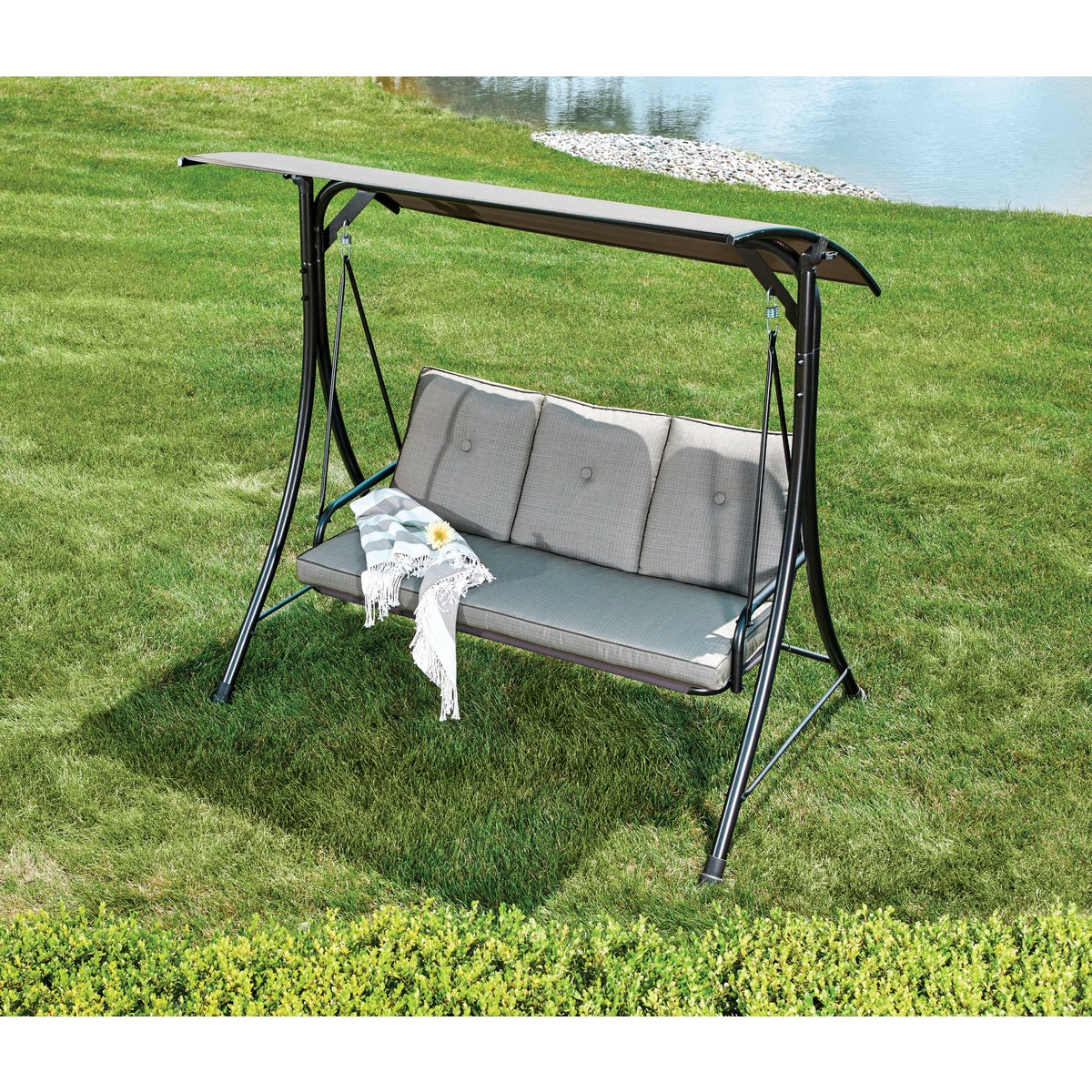 Outdoor Expressions 3-Person 71.71 In. W x 67.57 In. H x 49.64 In. D Gray Patio Swing