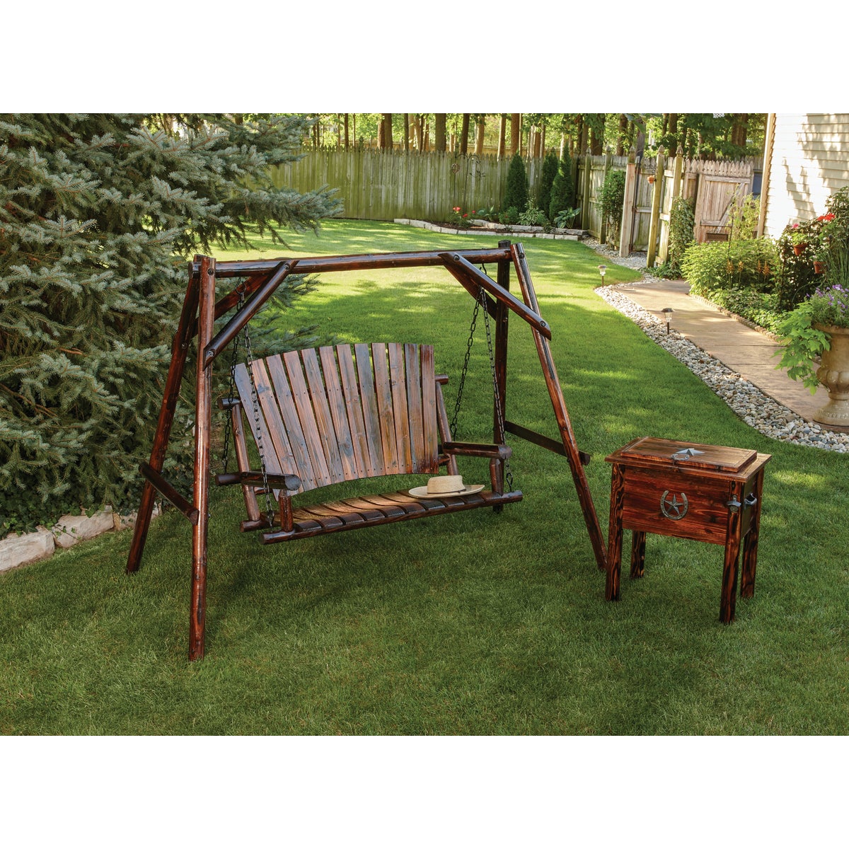 Char-Log 2-Person 90 In. W. x 67.5 In. H. x 50 In. D. Charred Wood Patio Swing