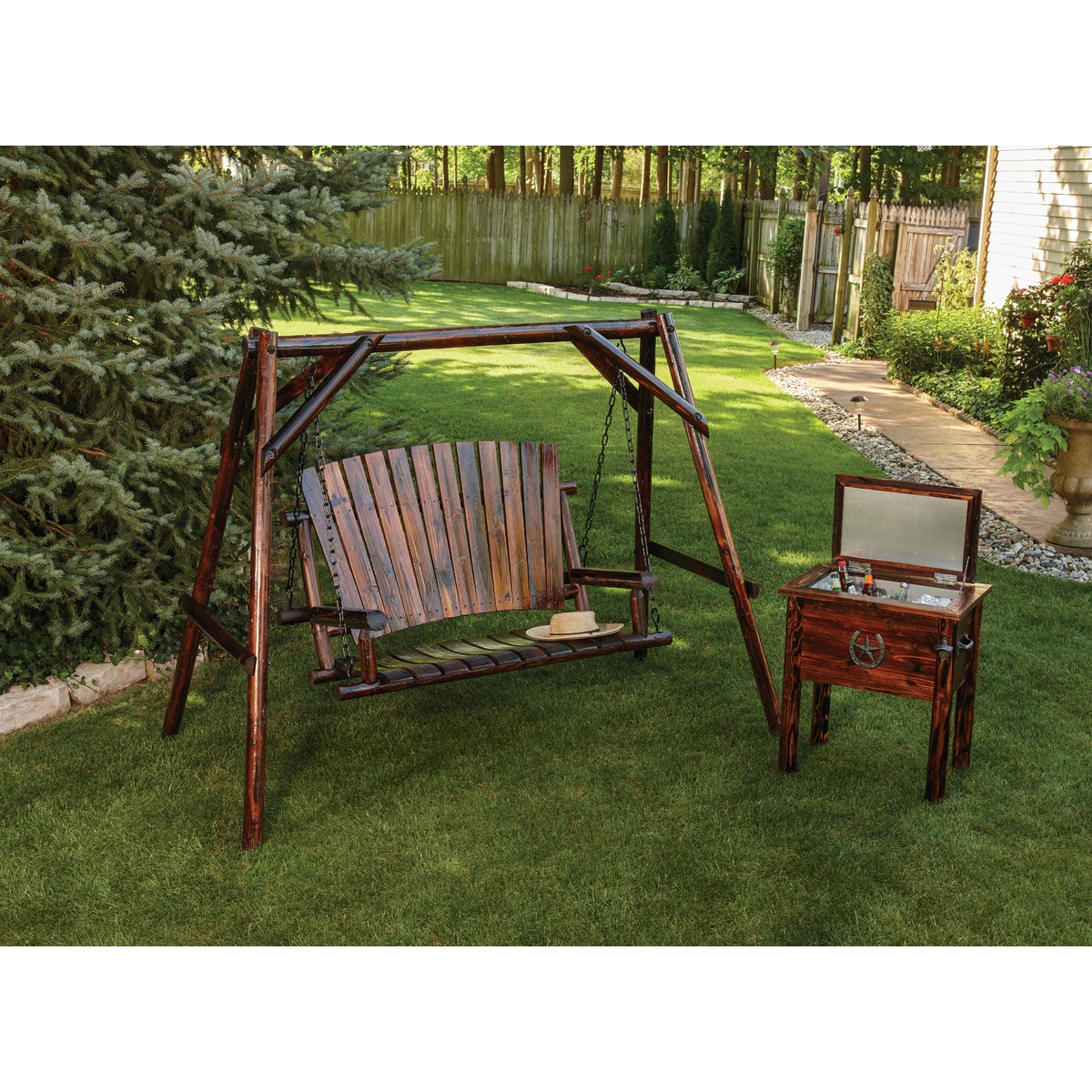 Char-Log 2-Person 90 In. W. x 67.5 In. H. x 50 In. D. Charred Wood Patio Swing