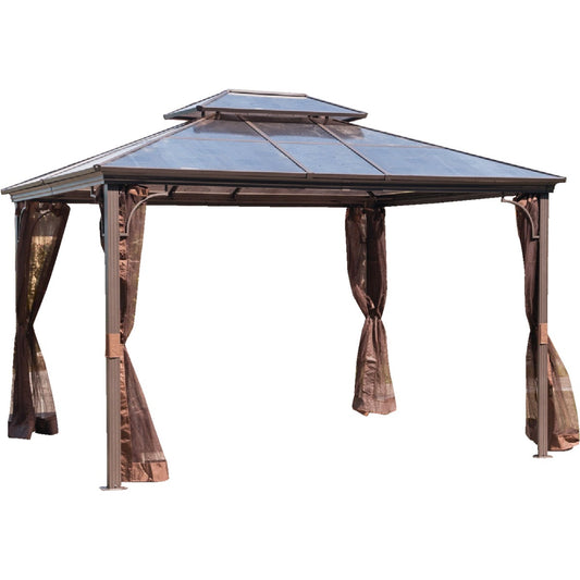 SunJoy 10 Ft. W. 10 Ft. H. x 12 Ft. L. Brown Steel Hard Top Gazebo