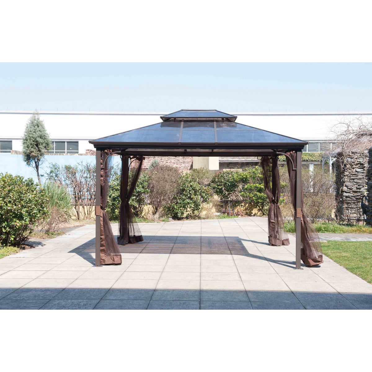 SunJoy 10 Ft. W. 10 Ft. H. x 12 Ft. L. Brown Steel Hard Top Gazebo