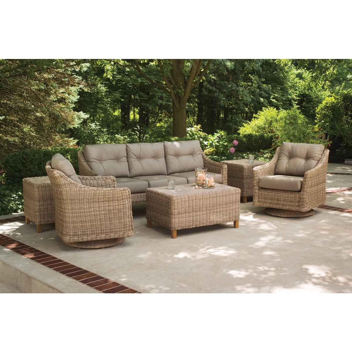 Cambria 3-Person 73 In. W. x 31 In. H. x 29 In. D. Taupe Wicker Sofa