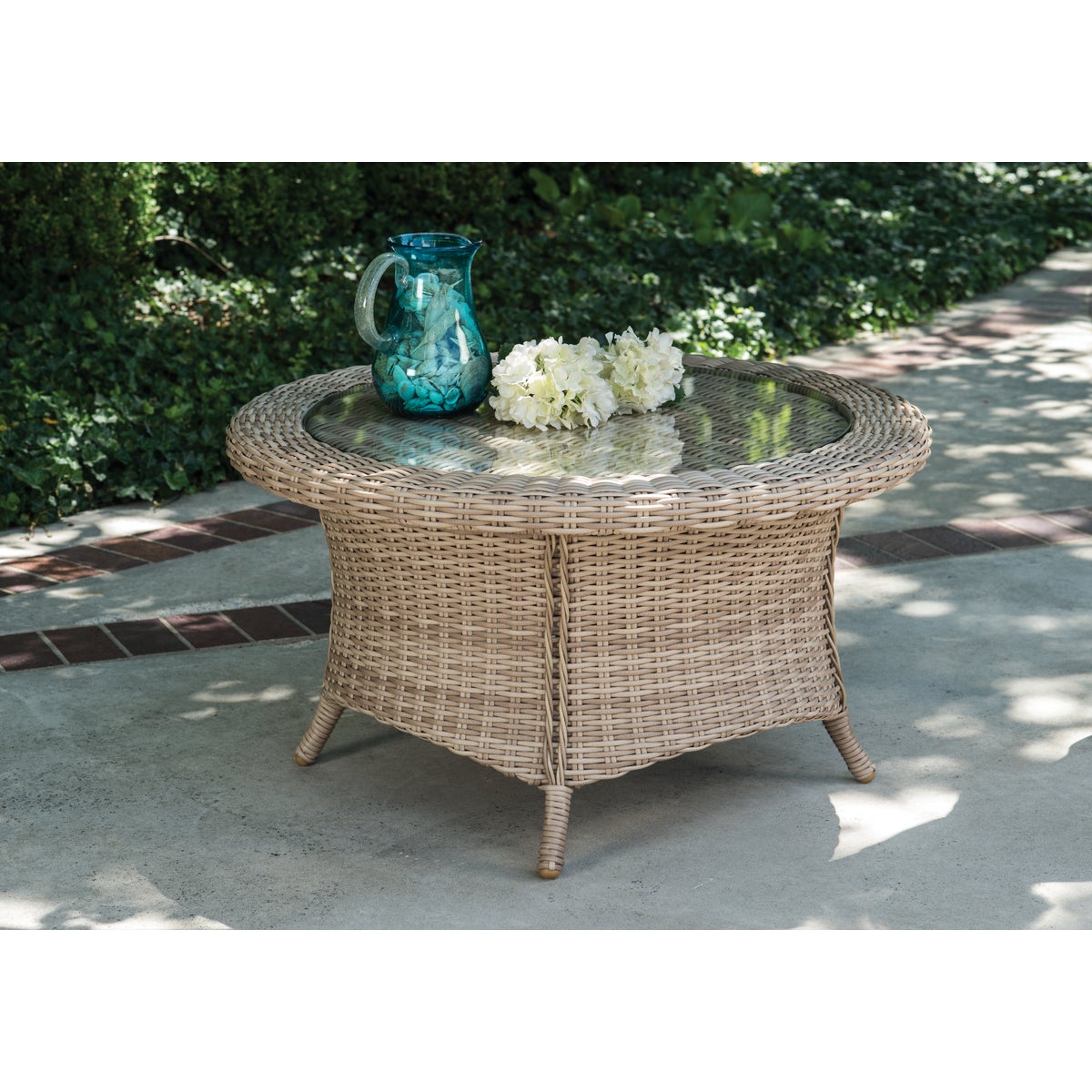 Cambria 37 In. Round Rotating Brown Wicker Table