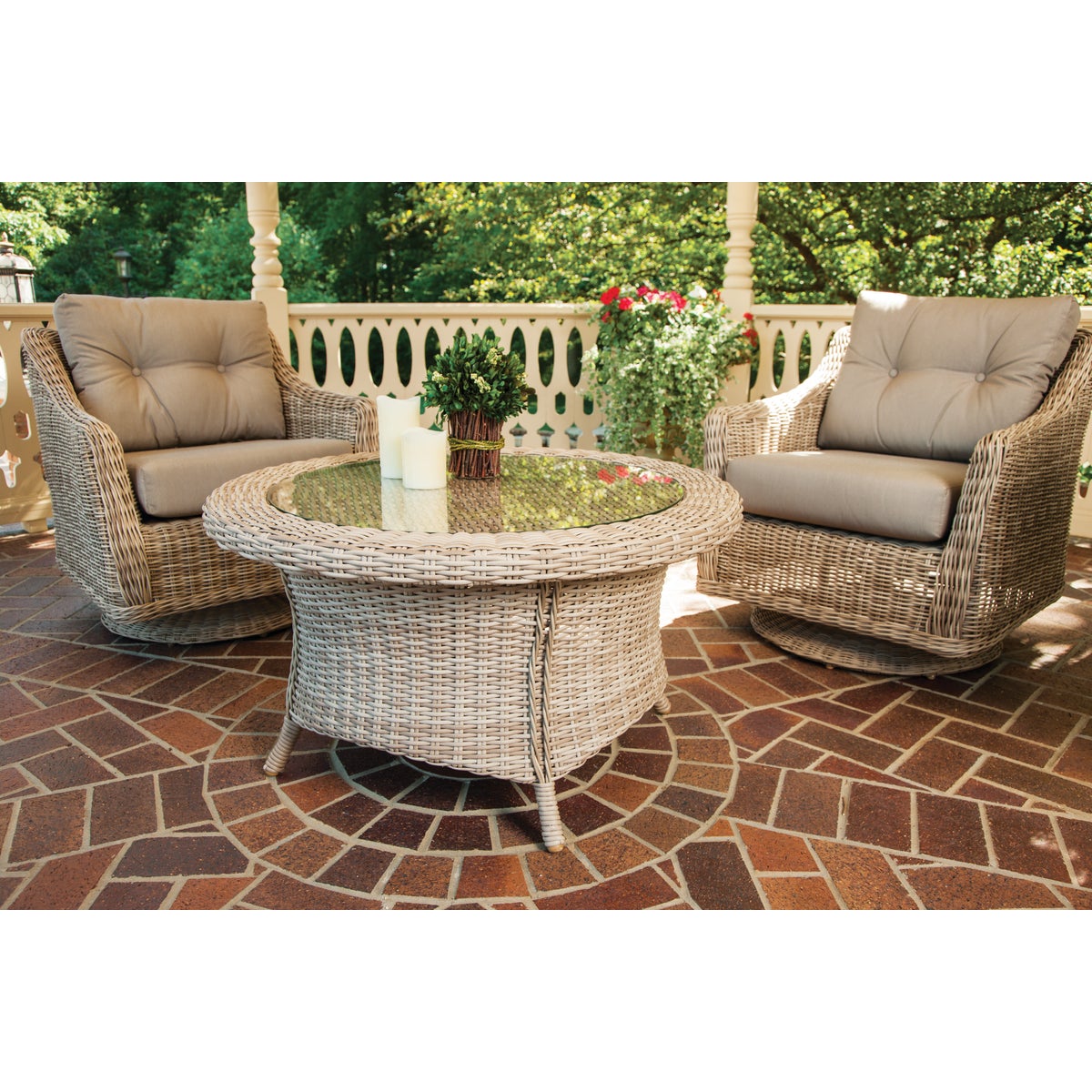 Cambria 37 In. Round Rotating Brown Wicker Table