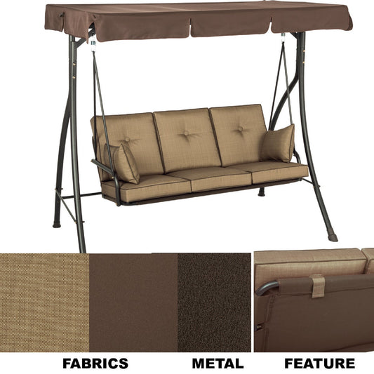 Outdoor Expressions 3-Person 77 In. W. x 69 In. H. x 53 In. D. Brown Patio Swing