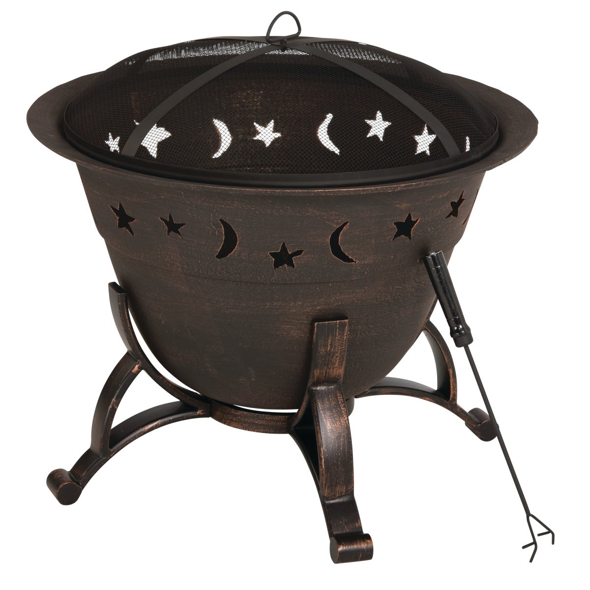 Outdoor Expressions 29 In. Moon & Stars Antique Bronze Round Cast Iron Fire Pit