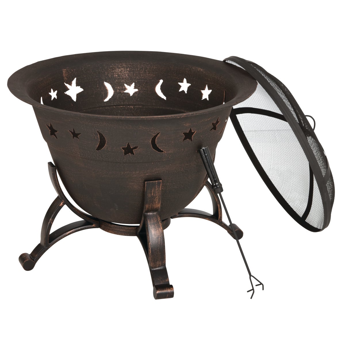 Outdoor Expressions 29 In. Moon & Stars Antique Bronze Round Cast Iron Fire Pit