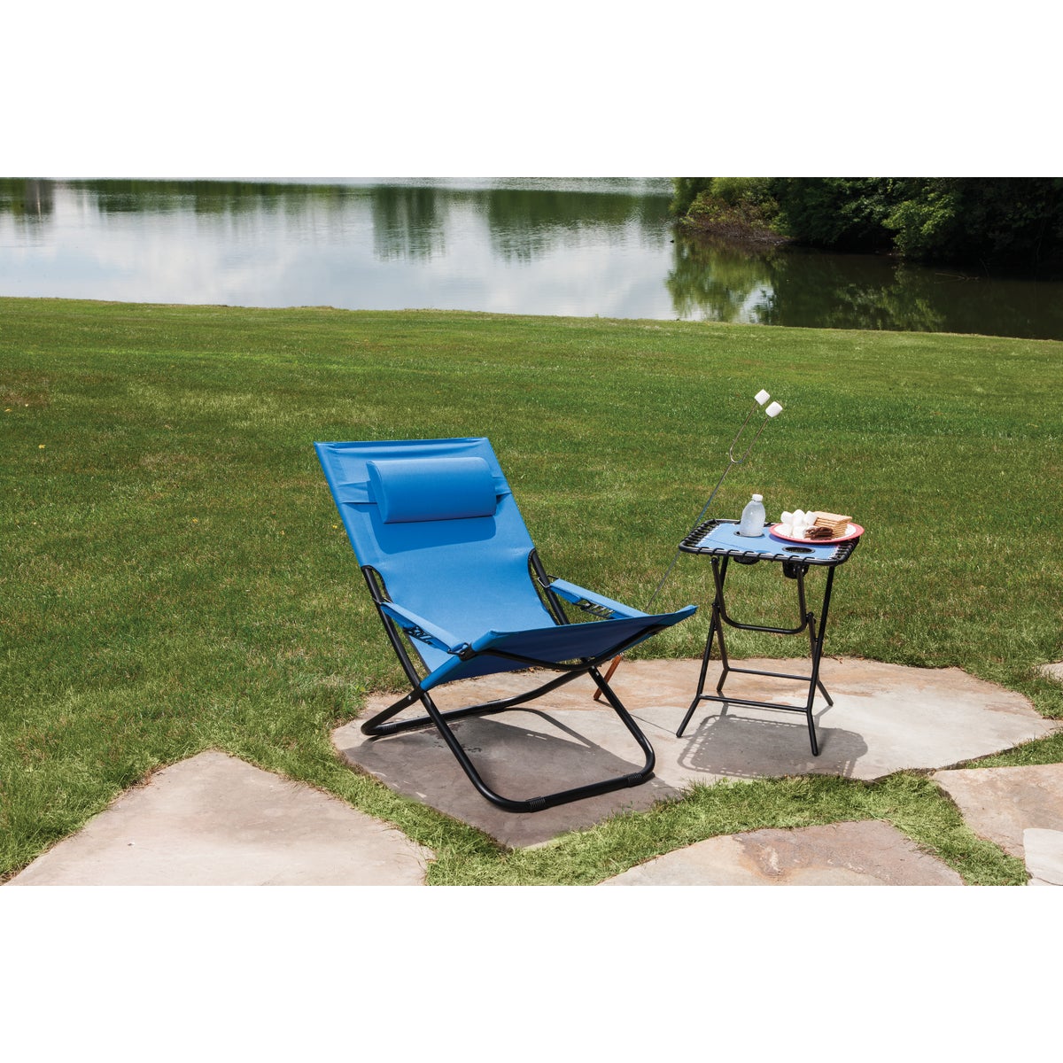 Outdoor Expressions Folding Blue Hammock Chair with Headrest