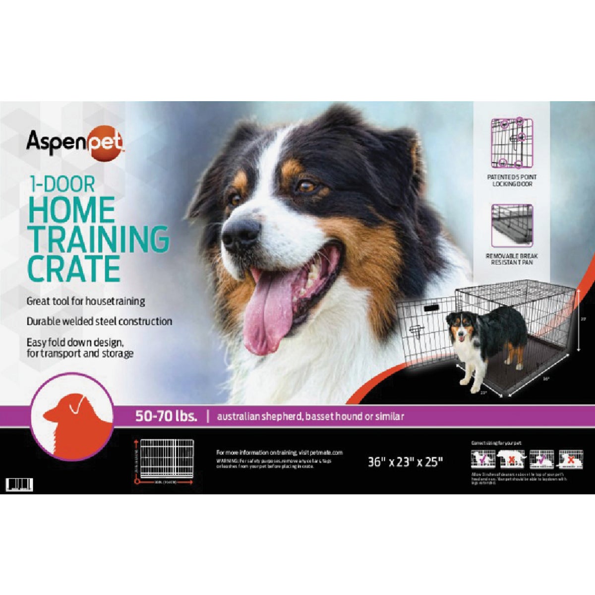 Petmate Aspen Pet 22.6 In. W. x 25.4 In. H. x 34.6 In. L. Heavy-Gauge Wire Indoor Training Dog Crate