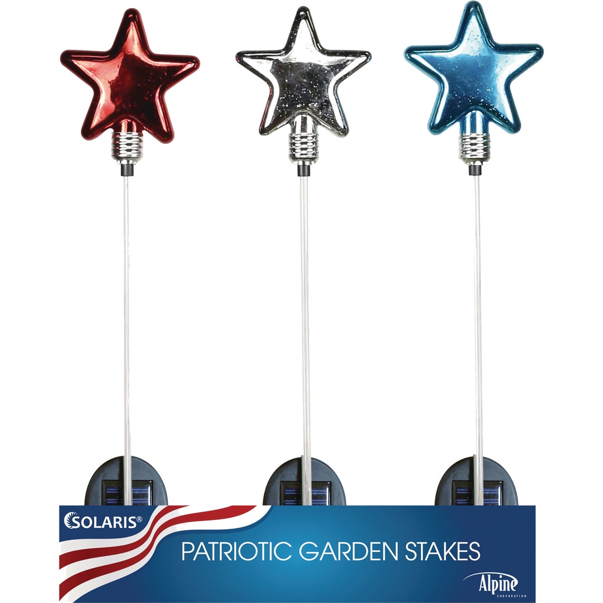 Alpine Solaris Patriotic Glass Star 35 In. H. Solar Stake Light