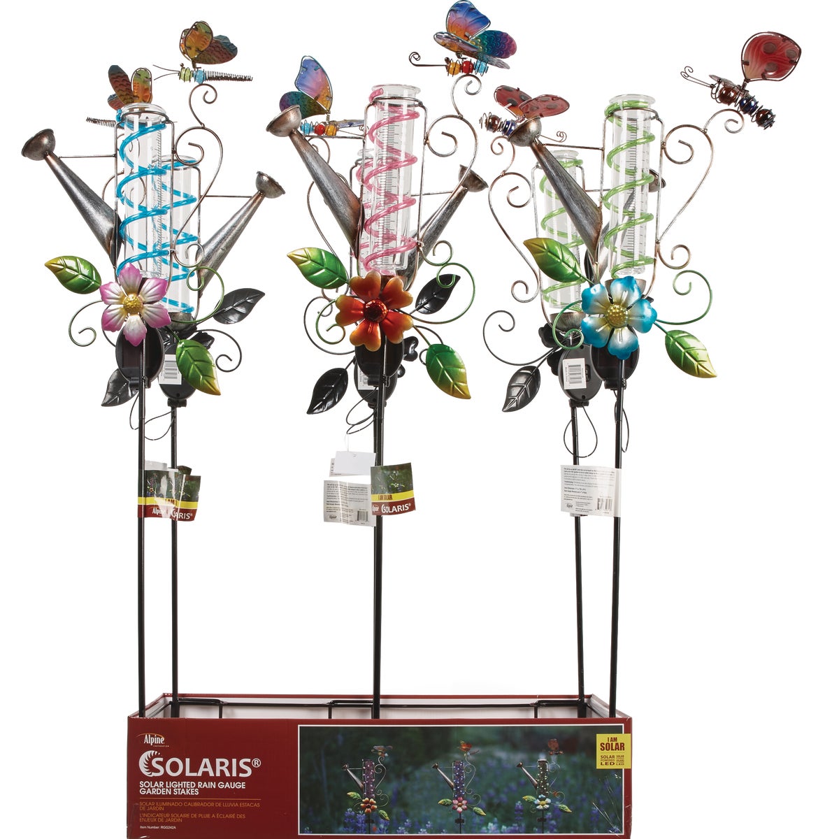 Alpine Solaris Metal, Plastic, & Glass Rain Gauge 39 In. H. Solar Stake Light